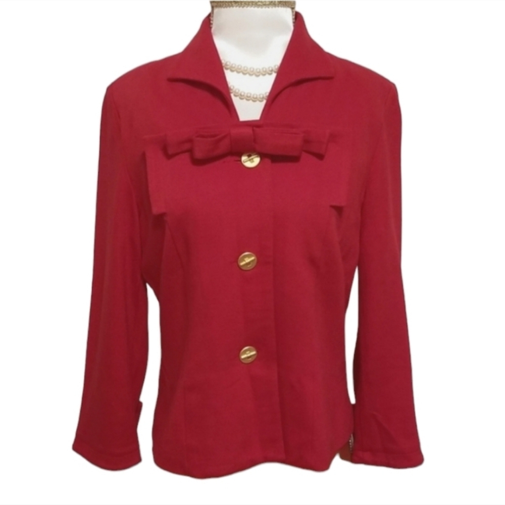 CAbi Red Bow Beau Jacket Blazer with Gold Buttons Accents